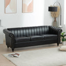 83.46" Black PU Rolled Arm Chesterfield Three Seater Sofa.