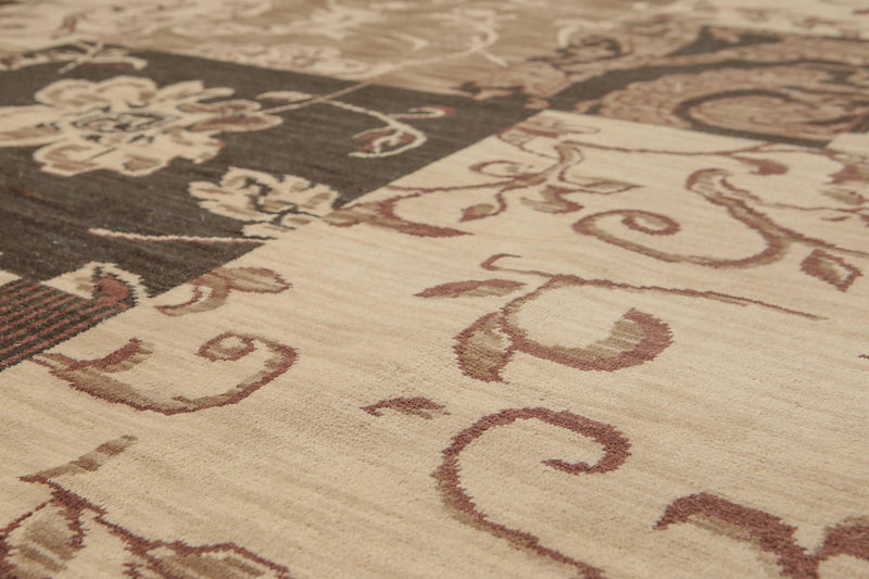 7' x 10' Hand Knotted Botanical Print 100% Wool Area rug Beige