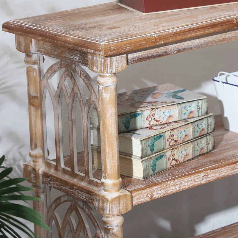 Rustic 3-Tier Console Table with Gothic-Inspired Details, photo 9 of 10