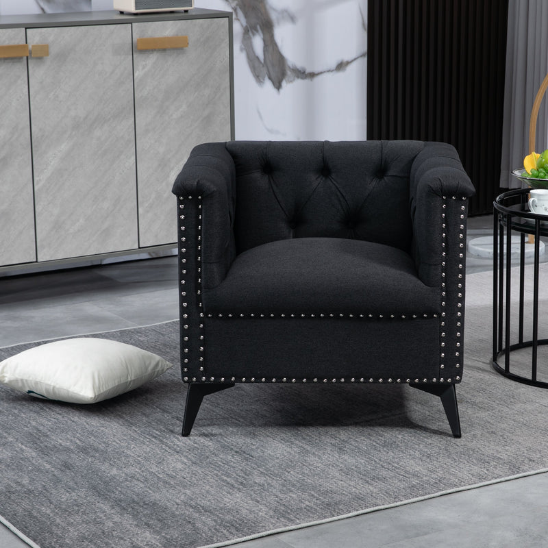 Accent Chair Living Room Chairs Single Sofa Chair,Arm Chairs with Linen Fabric, Mid Century Accent Arm Chairs Comfy Reading Lounge Club Armchair for Bedroom Office Study