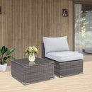 2 Piece Light Grey Sofa Small Armless Single Rattan Sofa Couch Set With Small Couch Table
