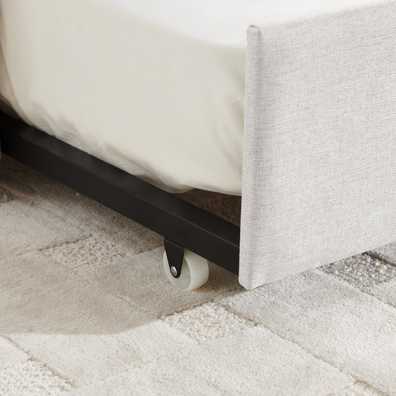 Twin Size Daybed with Trundle Upholstered Sofa Bed, with Vertical Stripes, Linen Fabric, Beige  (82.5'x43'x30')