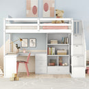 Loft Bed With L Shaped Desk, Drawers, Cabinet, And Storage Staircase