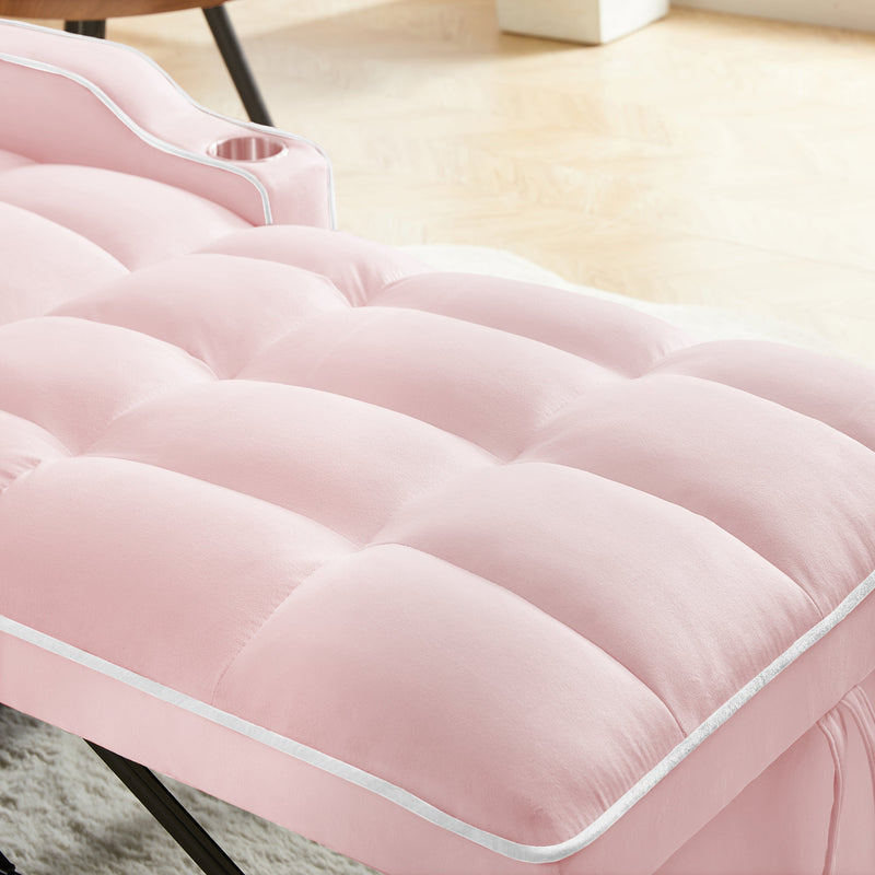 3-in-1 Sofa Bed, Convertible Sleeper Chair Sofa Bed Adjustable Pull Out Sleeper Chair Bed Multi-Pockets Folding Sofa Bed for Living Room Bedroom Small Space (Pink)