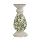 D4.7x10' White Ceramic Candle Holder with Green Floral Patterns, Small by HouseOfZazla