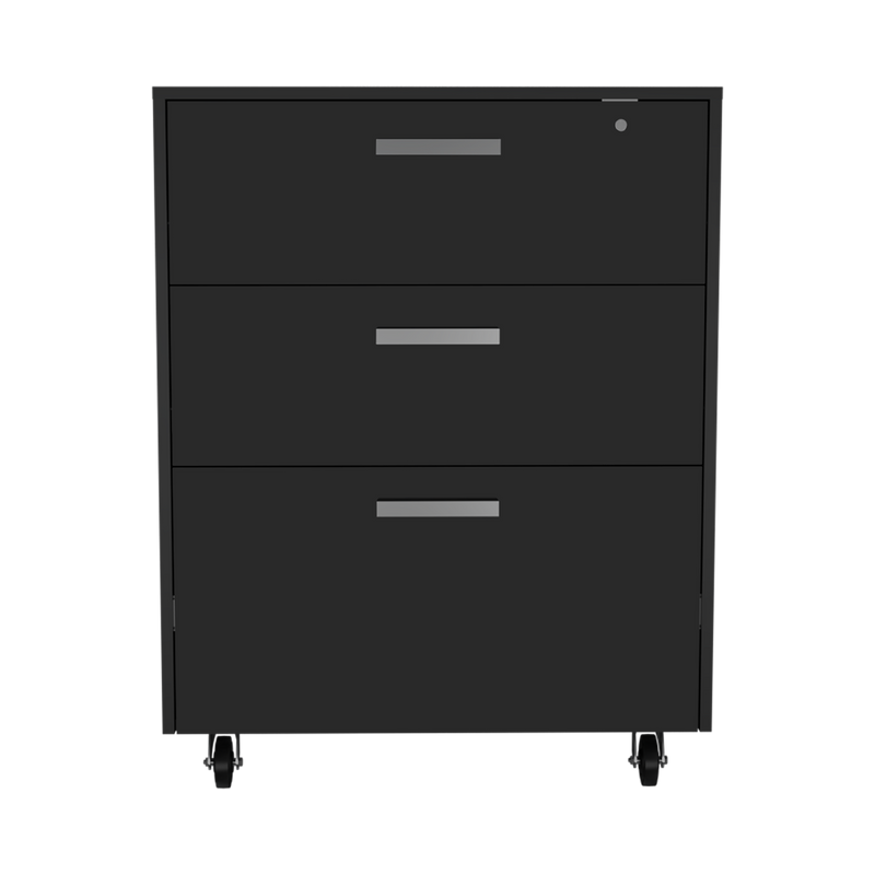 3 Drawers Storage Cabinet with Casters Lions Office, Black Wengue Finish