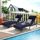 Outdoor Wicker Long Reclining Chair Set of 2 with Cushions, Wicker Reclining Lounge Chair Lawn Sunbathing Chairs Recliner up to 150° Beach Poolside Garden