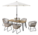 7-Piece Outdoor Wicker Dining Set with Wood-Plastic Composite Board Table by HouseOfZazla