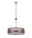 Catalina 24"W 6-Light Polished Nickel Drum Modern Pendant Mahogany Wood Finish Shade by LampsUSA