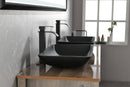 14.38" L -22.25" W -4-3/8 in. H Matte Shell Glass Rectangular Vessel Bathroom Sink in Black with Faucet and Pop-Up Drain in Matte Black