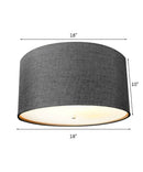 18"W Moderne Flush Mount Conversion Kit Granite Gray Burlap Shallow Drum Lampshade by LampsUSA