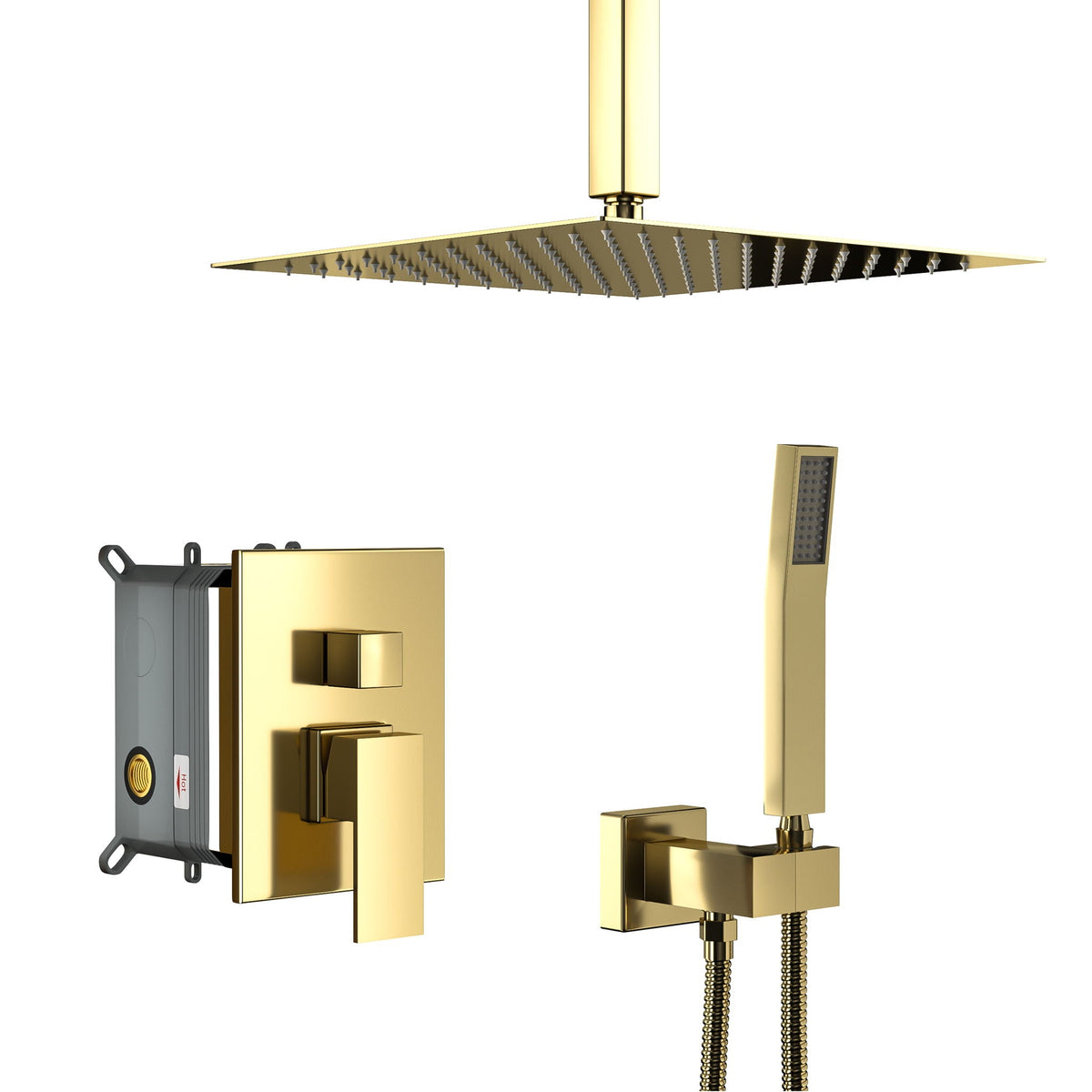Modern Dual Shower Head System With 16" Ceiling Mount Finish, Stainless Steel And Brass, photo 3 of 28