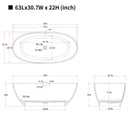 63" Freestanding Bathtub Resin Stone Soaking Bathtub