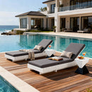 White Acacia Solid Wood Outdoor Chaise Lounge