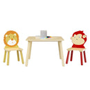 Kids Table And 2 Chairs Set, 3 Pieces Toddler Table And Chair Set, Wooden Activity Play Table Set (Lion&Monkey) - Natural by HouseOfZazla