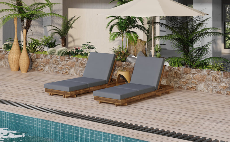 Outdoor Chaise Lounge Chair with 6-Position Adjustable Backrest,Acacia solid wood,TEAK COLOR