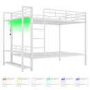 Bunk Bed With Storage Shelves, Clothes Hooks, LED Light by HouseOfZazla