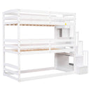 Twin Size Triple Bunk Bed With Storage Staircase, Separate Design - White by HouseOfZazla