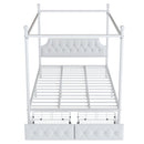 Queen Size Canopy Platform Bed With Upholstered Headboard And 2 Storage Drawers - White by HouseOfZazla