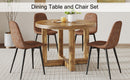 A modern and practical circular dining table. Made of MDF tabletop and wooden MDF table legs. A set of 6 brown cushioned chairs. CT-