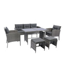 6 Piece Patio Wicker Sectional Set Patio Backyard Conversation Set Grey Wicker + Dark Grey Cushion