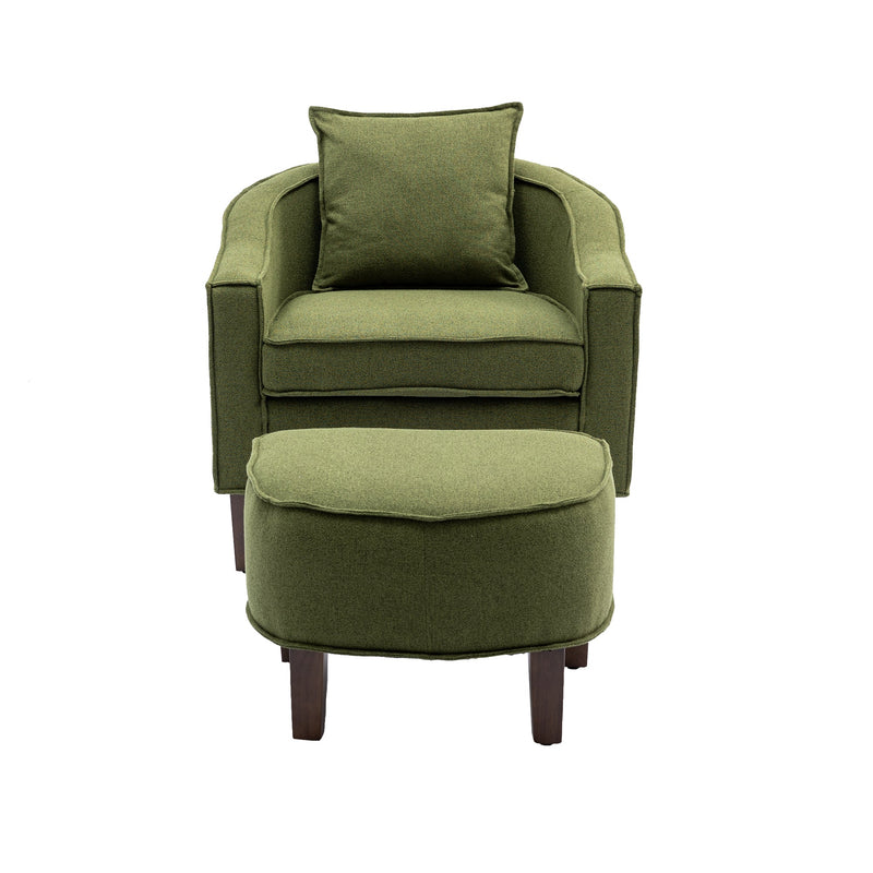 Accent Chair with Ottoman, Mid Century Modern Barrel Chair Upholstered Club Tub Round Arms Chair for Living Room