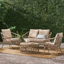 Bruce Boho Inspired 4 Pieces Chat Set with Water Resistant Cushions - Brown by HouseOfZazla