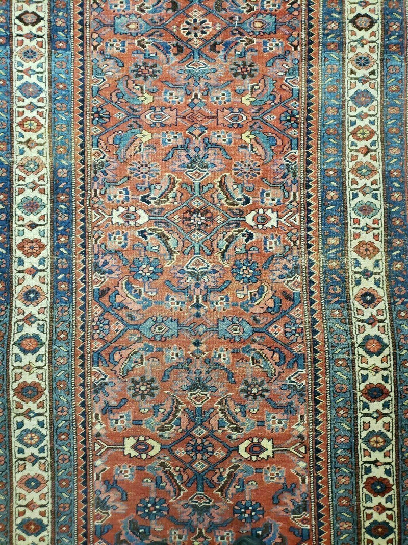 3' 8" X 11' Antique Handmade Turkish Wool Rug Veg Dye Runner Nice Rusted Red