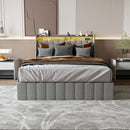 Queen Size Bed Frame With LED Lighting, Winged Headboard With Storage Drawers - Light Gray by Unique Piece Furniture