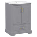 Bathroom Vanity With Sink, 1 Divided Drawer And 2 Soft Close Doors With Double Shelf