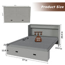 Murphy Bed With Storage Drawers And Charging Cabinet, Foldable Panels, Swivel Wheels