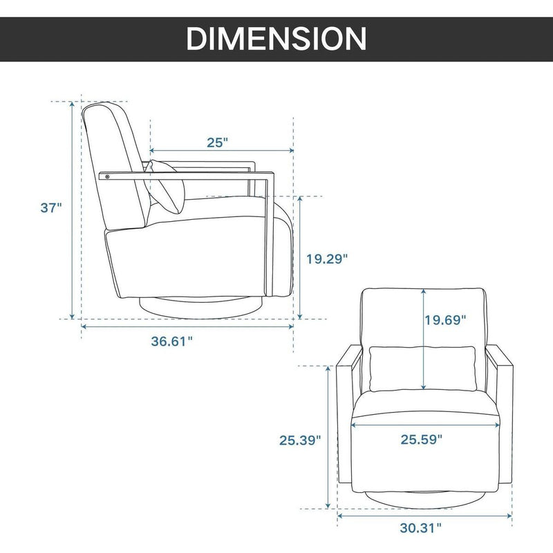 30.3"W Swivel Modern Upholstered Accent Chair with Solid Wood Armrests and 360 Degree Comfy Lounge Reading Chair, Side Armchair for Hotel, Bedroom, Living Room, Office, and Nursery Room.Pale Green