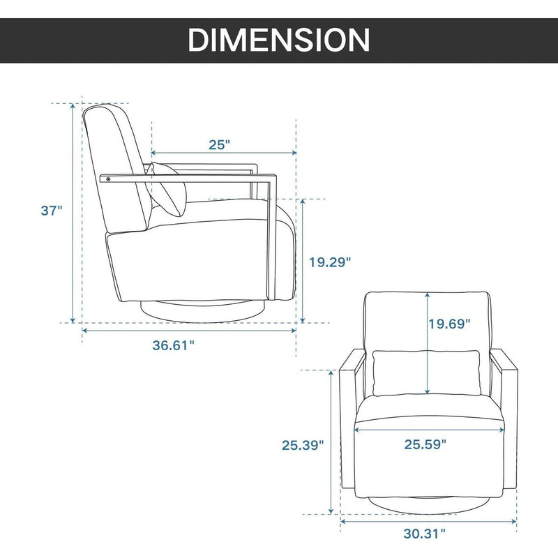30.3"W Swivel Modern Upholstered Accent Chair with Solid Wood Armrests and 360 Degree Comfy Lounge Reading Chair, Side Armchair for Hotel, Bedroom, Living Room, Office, and Nursery Room.Pale Blue