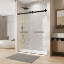 Frameless Double Sliding Soft Close Bathtub Shower Door, 5 / 16" Clear Nano Coated Tempered Glass And 304 Stainless Steel Handle - Matte Black by HouseOfZazla