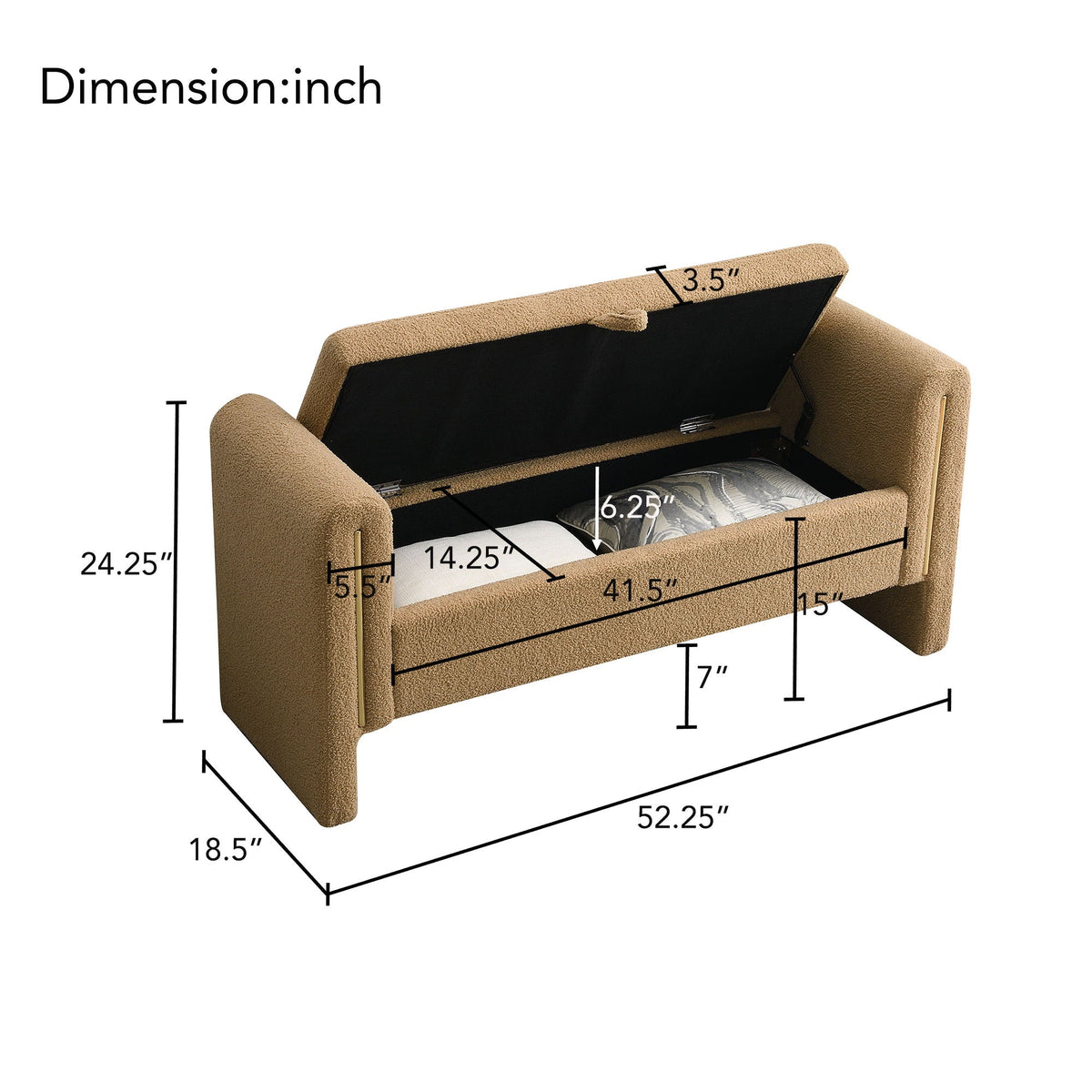 Modern Teddy Upholstered Large Bed End Bench With Arms And Storage, photo 17 of 24