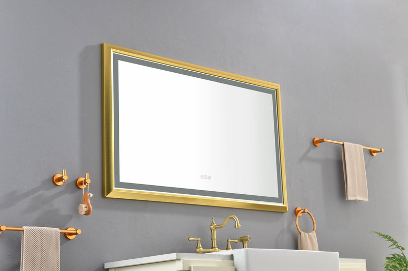 48 in. W x 30 in. H Oversized Rectangular Gold Framed LED Mirror Anti-Fog Dimmable Wall Mount Bathroom Vanity Mirror Wall Mirror Kit For Gym And Dance Studio