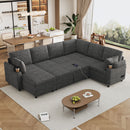 U-Shaped Sectional Sleeper Sofa With Ample Storage Space, 2 Cup Holders And Charging Ports For Living Room by Unique Piece Furniture