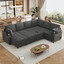 U-Shaped Sectional Sleeper Sofa With Ample Storage Space, 2 Cup Holders And Charging Ports For Living Room by Unique Piece Furniture
