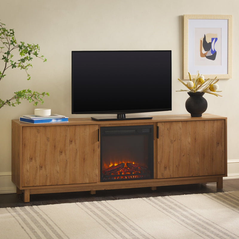 Reema Scandinavian 70" Modern Reeded TV Stand with Freestanding Electric Fireplace