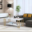 2-Tier Rectangular Modern Coffee Table with Gold Print Metal Frame by LJGDeals