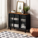 40.94" Glass Doors Modern Three-door Cabinet with Featuring Two-tier Storage, Unique Fir Cabinet Top, for Entryway, Living Room, Home Office, Dining Room