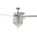 52'' Classical Crystal Ceiling Fan Lamp  3 Speed Hand Pull Chain (High, Mid, Low), 5 Reversible Blades for Living Room, Dining Room, Bedroom, Family Room, Chrome  ,3PCS*E12  (NO Include Bulb )