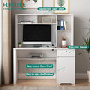 Computer Desk With Hutch & Bookshelf, Wood Executive Desk Teens Student Desk Writing Laptop Home Office Desk With Drawers, 3 Ac Outlets And 2 USB Charging Ports, Study Laptop Table For Home - White by HouseOfZazla