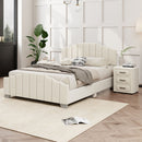 3 Pieces Bedroom Sets Queen Size Velvet Upholstered Platform Bed Vertical Channel Tufted Headboard and Two Three-drawer Nightstands,Beige