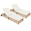 Outdoor Lounge Chair, Patio Chaise Lounge with 5-Position Backrest, Rattan Outdoor Lounge Chair with Cushion and Wheels for Poolside, Backyard, Garden