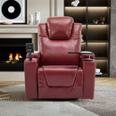 270 Degree Swivel PU Leather Power Recliner Individual Seat Home Theater Recliner with Surround Sound, Cup Holder, Removable Tray Table, Hidden Arm Storage for Living Room, Red