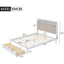 Wood Queen Size Platform Bed with Upholstered Headboard and LED and 2 Drawers, Antique White