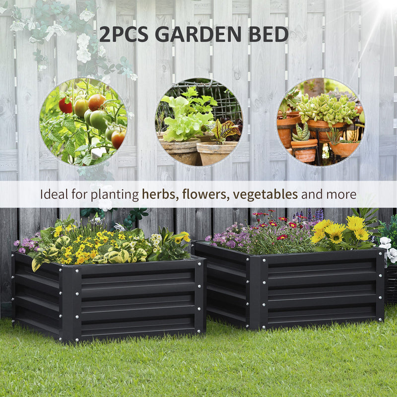 2 Piece Galvanized Raised Garden Bed, 2' x 2' x 1' Metal Planter Box, for Growing Vegetables, Flowers, Herbs, Succulents, Gray