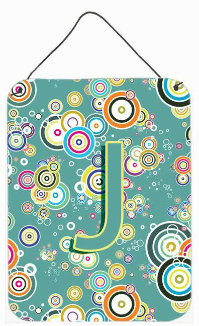 Letter J Circle Circle Teal Initial Alphabet Wall or Door Hanging Prints CJ2015-JDS1216