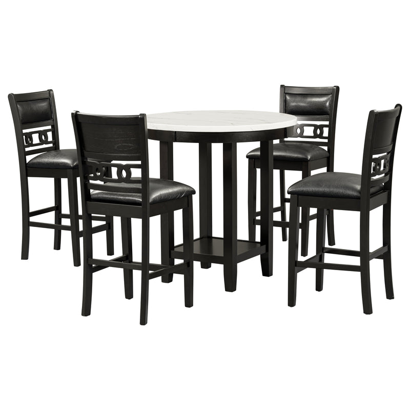 5-piece Counter Height Dining Round Table Set with One Faux Marble Top Dining Table and Four PU-leather Chairs,Dark Espresso